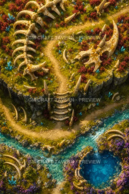 Aperçu de la battlemap Graveyard Overlook de Dragon Graveyards And Giant Bones