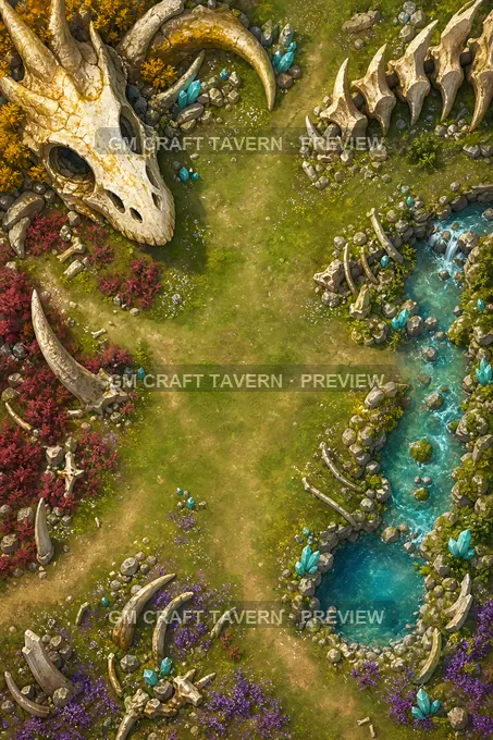 Cimetières de dragons et ossements géants — esplanade du crâne (aperçu de la battlemap)