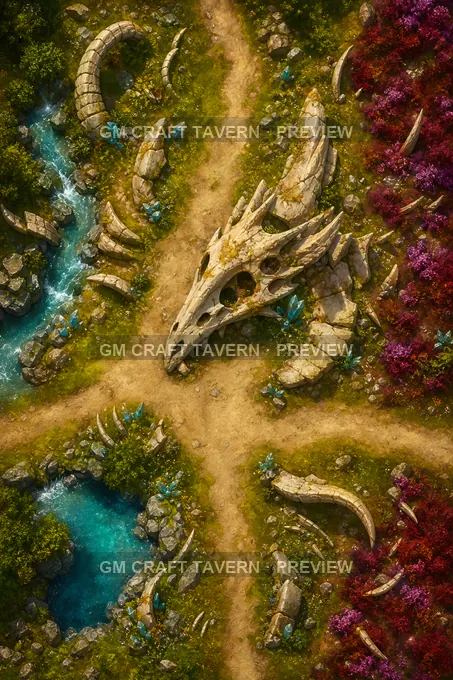 Cimetières de dragons et ossements géants — carrefour des quatre dragons (aperçu de la battlemap)