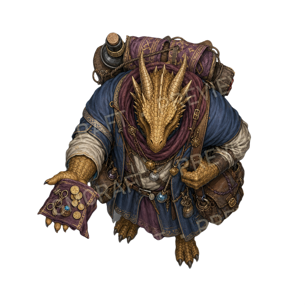 Dragonborn 16 Merchant NPC top-down token preview
