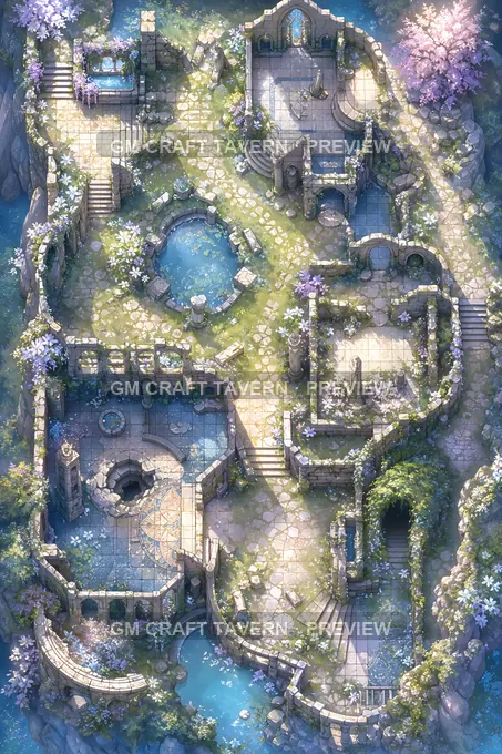 Oneiric Monastery Garden Inner Ruins battlemap preview