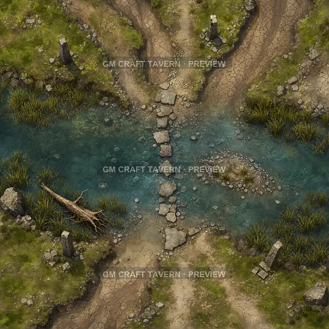Old Ford With Broken Stepping Stones And Reed Banks battlemap preview