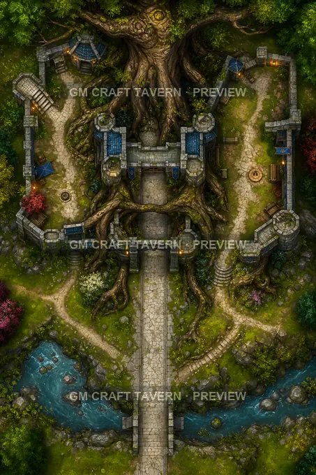 Ancient Oak Castle Gate battlemap preview