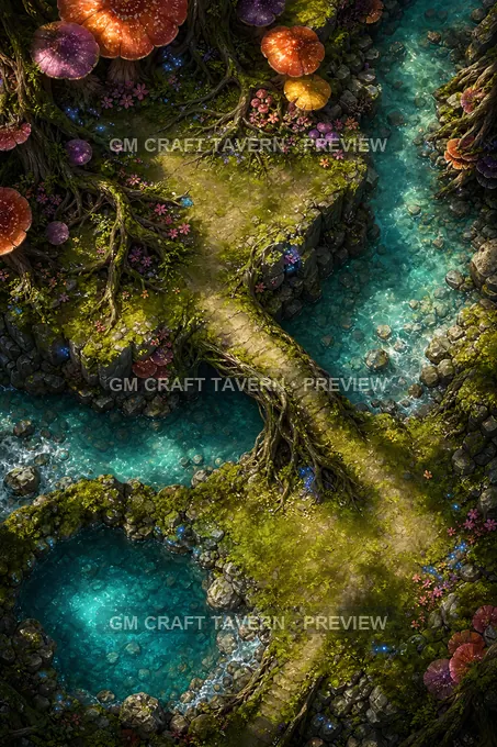 Enchanted Mushroom Glades And Fairy Paths Moss Ridge And Stream battlemap preview