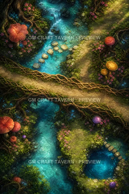 Enchanted Mushroom Glades And Fairy Paths Natural Root Bridge battlemap preview