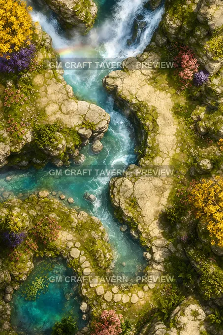 Aperçu de la battlemap Passage étroit dans la brume — Cascades enchantées et gorges arc-en-ciel