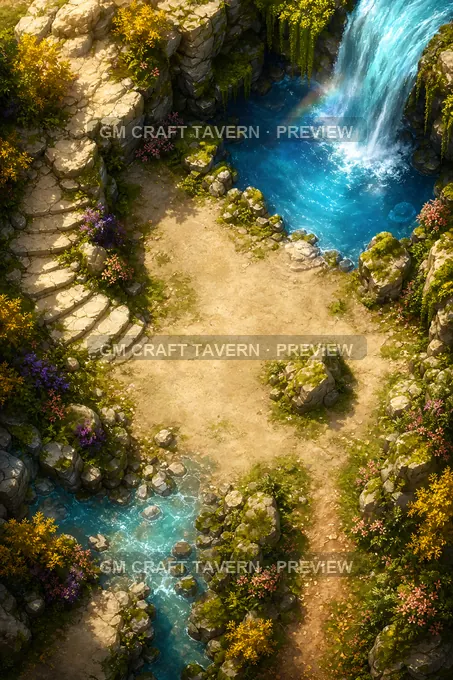 Aperçu de la battlemap Grotte abritée derrière la cascade — Cascades enchantées et gorges arc-en-ciel