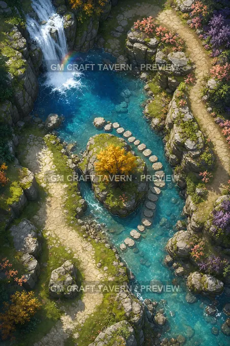 Chutes enchantées et gorges arc-en-ciel — aperçu de la battlemap du sentier au bord de la gorge