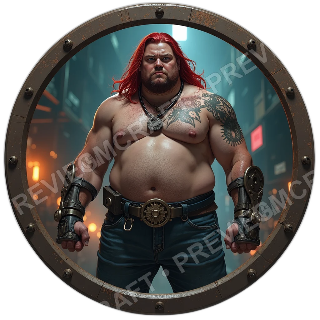 Clockwork Foreman, Male, Torque Wrist Brace, Grease Schematic Sleeve, Pocketed Cog Kit, Mechanics Engineers, ,,1.8,, ,Obese Build,1.8,, ,Crim 0001 top-down token preview