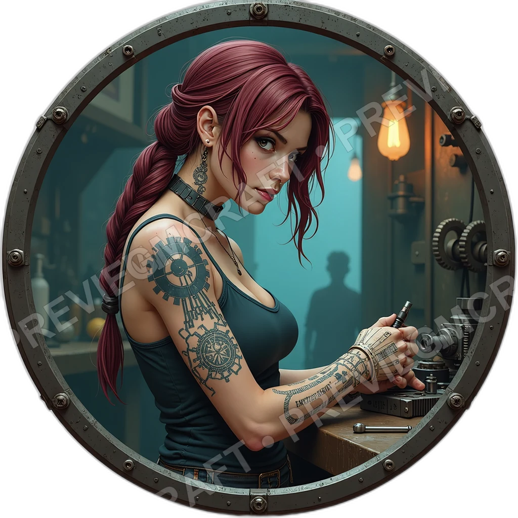 Torque Forewoman, Female, Orbital Lathe Gauntlet, Oil Schematic Sleeve, Labeled Spare Beads, Mechanics Engineers, ,Adult,1.8,, ,Very Slim Build,1.8,, 0001 top-down token preview