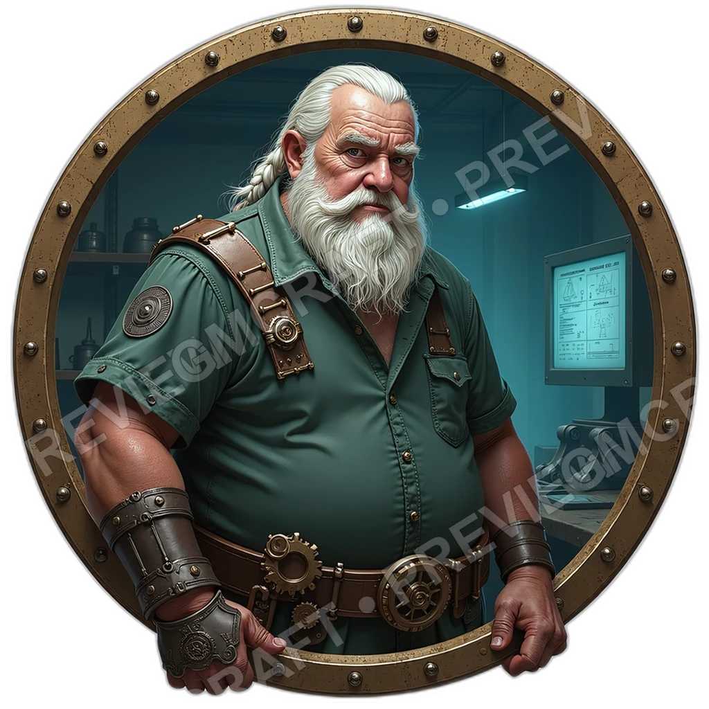 Torque Forewoman, Female, Orbital Lathe Gauntlet, Oil Schematic Sleeve, Spare Cog Bandolier, Mechanics Engineers, ,Elder Very Old Person,1.8,, ,Overwe 0001 top-down token preview
