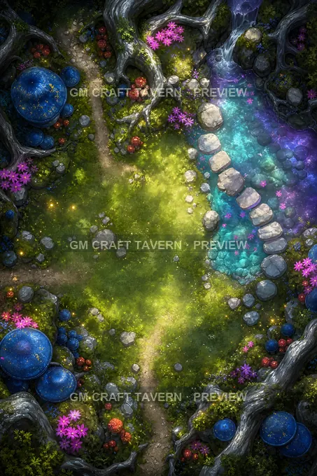Faerie Glades And Mushroom Rings Sunlit Resting Place battlemap preview