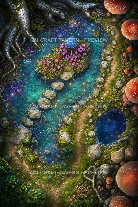 Faerie Glades And Mushroom Rings Waterside Path battlemap preview