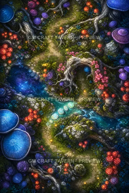 Faerie Glades And Mushroom Rings Winding Glowcap Route battlemap preview