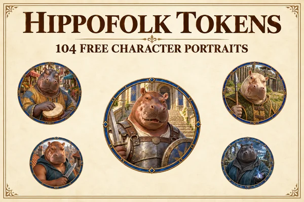 Tokens gratuits de personnages du peuple hippopotame