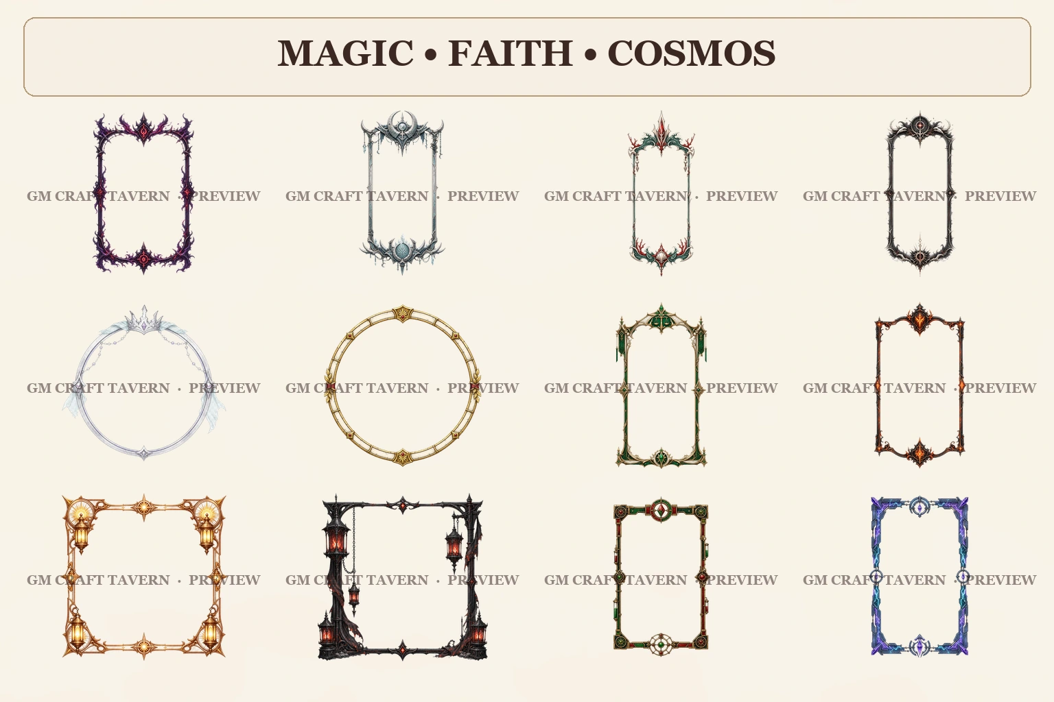 Aperçu du produit Bundle de cadres de tokens fantasy 12