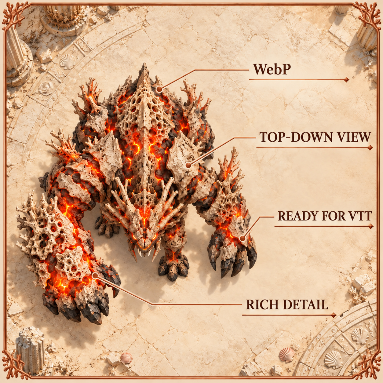 Coral-covered creature shown from above, supplied as a WebP token