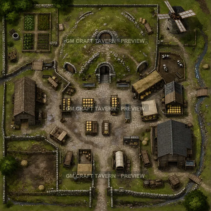 Cheese Dairy Yard With Cooling Cellar Mound battlemap preview