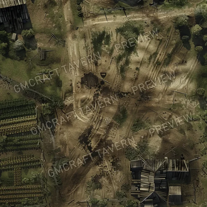 Post Apocalyptic Farmland With T battlemap preview