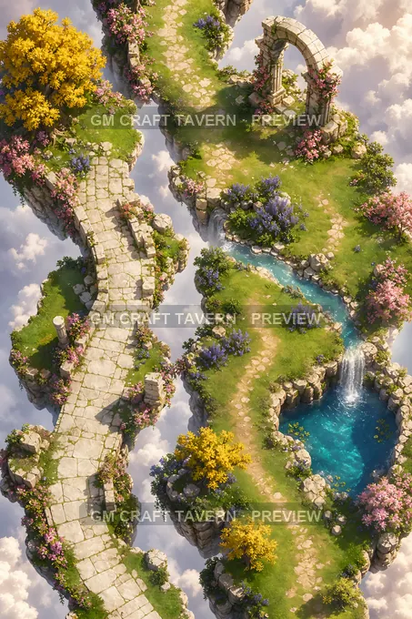 Floating Islands And Sky Ruins Open Approach battlemap preview