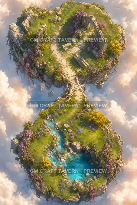 Floating Islands And Sky Ruins Narrow Crossing battlemap preview