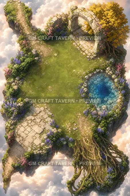 Floating Islands And Sky Ruins Sunlit Resting Isle battlemap preview