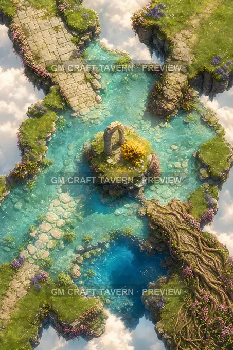 Floating Islands And Sky Ruins Shallow Cloud Spring battlemap preview