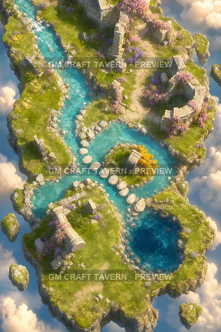 Floating Islands And Sky Ruins Waterside Island Path battlemap preview