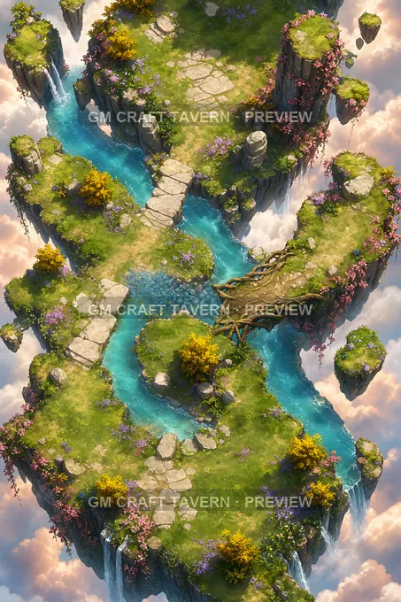 Floating Islands And Sky Ruins Forked Sky Stream battlemap preview
