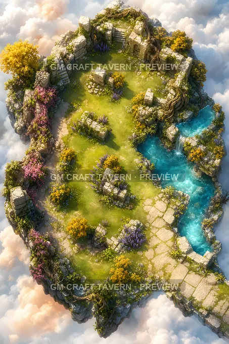 Floating Islands And Sky Ruins Hidden Cloud Garden battlemap preview