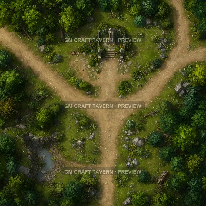 Woodland Fork With Shrine battlemap preview