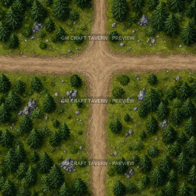 Pine Forest T Junction battlemap preview