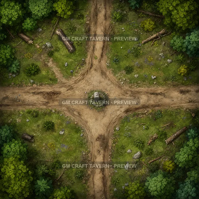 Old Milestone Crossroads battlemap preview