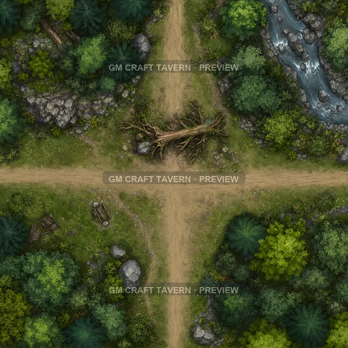 Fallen Tree Road Blockade battlemap preview
