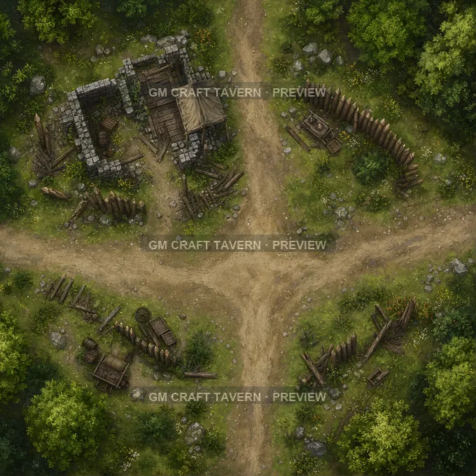 Ruined Watch Post Roadside battlemap preview