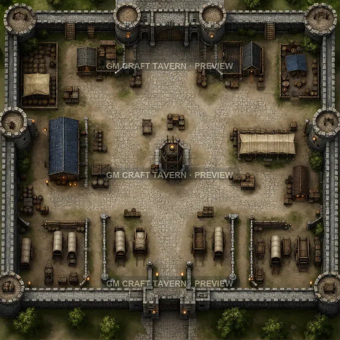 Gatehouse Muster Square With Supply Pallets And Signal Post battlemap preview
