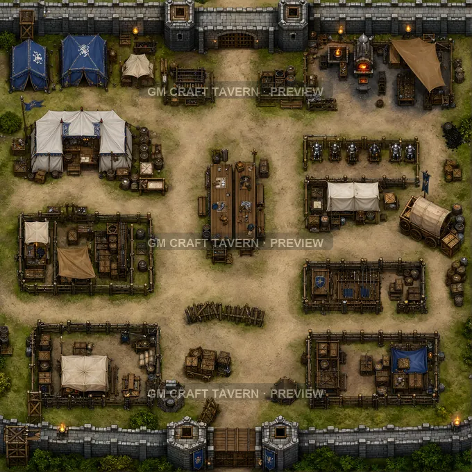 Captured Gear Sorting Yard With Evidence Tents And Repair Benches battlemap preview