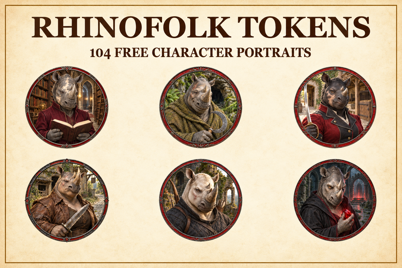 Aperçu du produit Tokens de personnage gratuits de rhinofolk 1