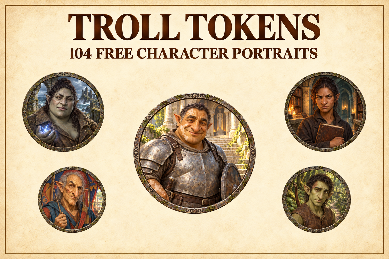104 Tokens circulaires gratuits de trolls — Portraits fantasy