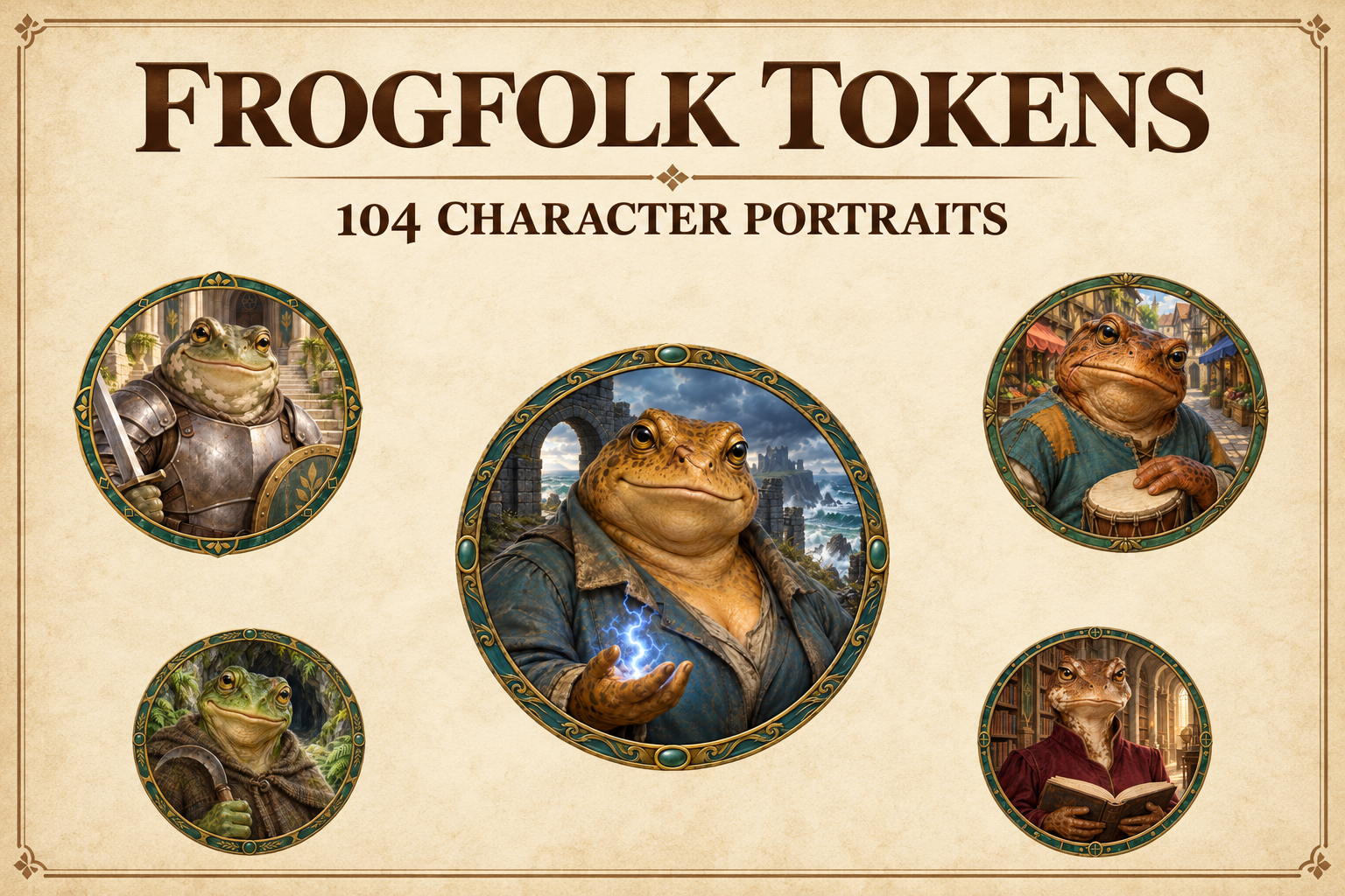 104 Frogfolk Character Tokens — Portraits de fantasy