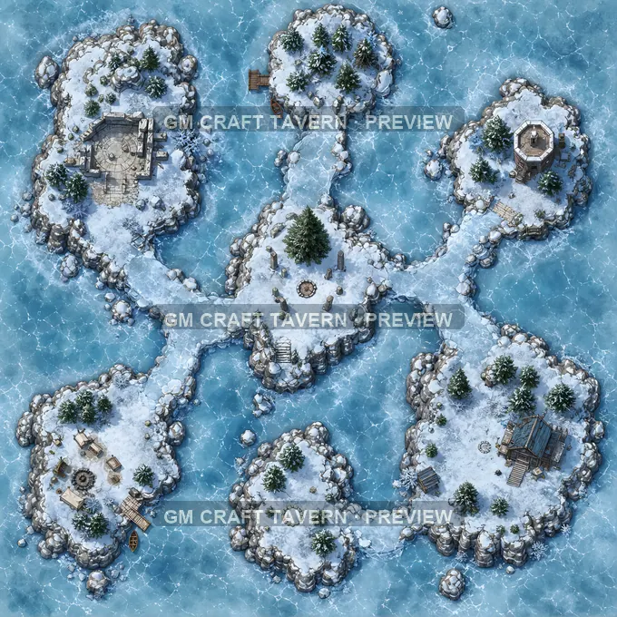 Aperçu de la battlemap Passage entre les îlots enneigés
