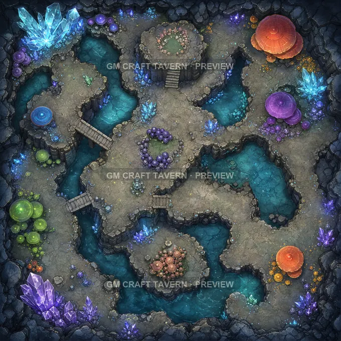 Crystal Fungus Cavern battlemap preview
