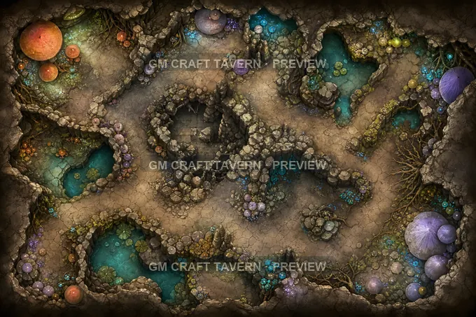 Collapsed Fungal Tunnel battlemap preview