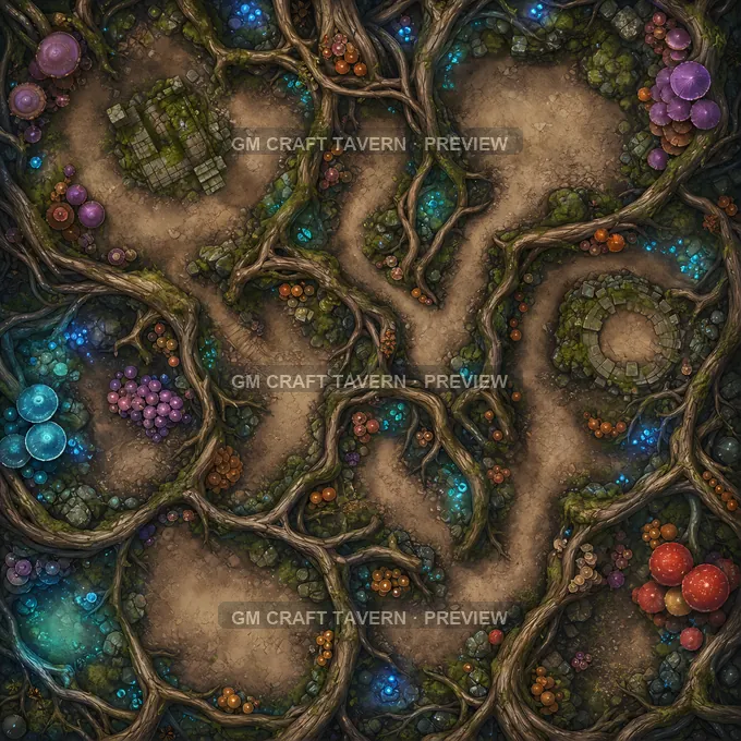 Fungal Root Maze battlemap preview