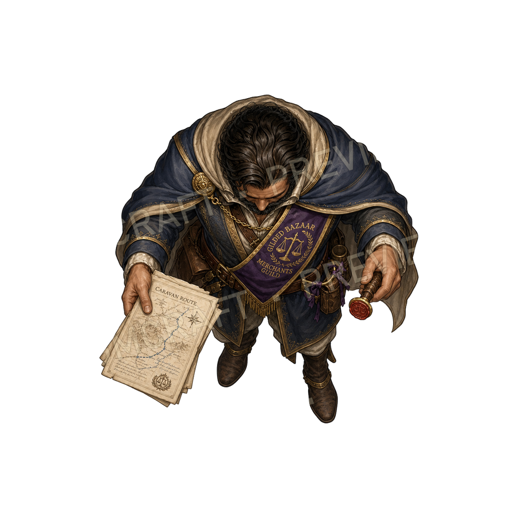 Gilded Bazaar Caravan Broker top-down token preview