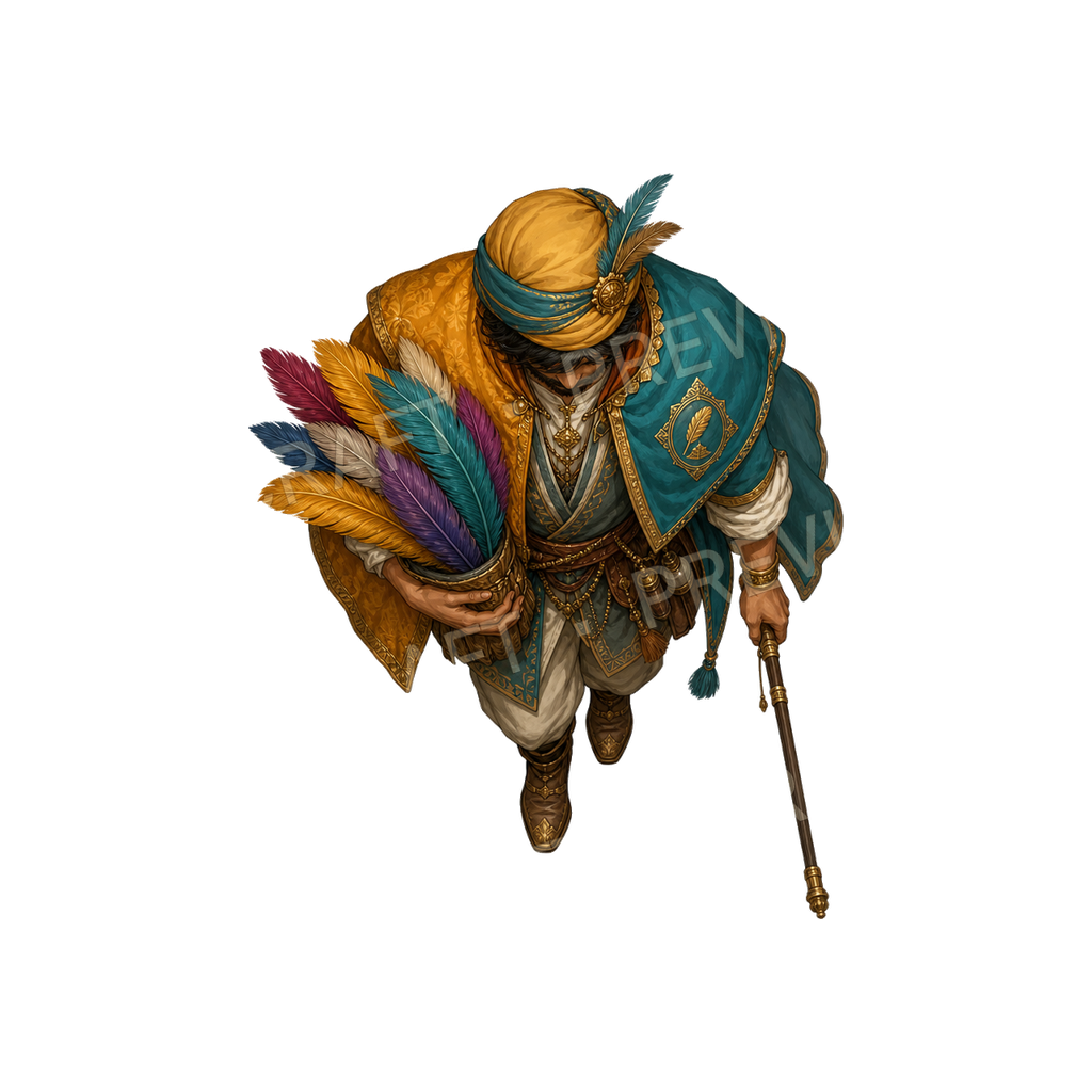 Gilded Bazaar Feather Merchant top-down token preview