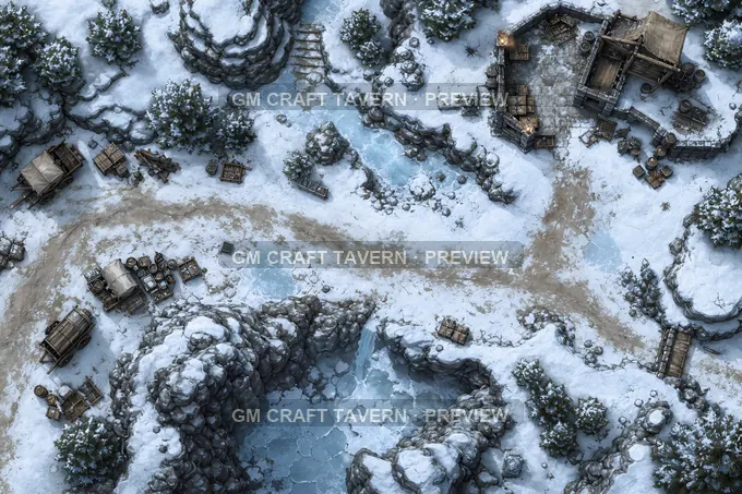 Aperçu de la battlemap du col d’approvisionnement enneigé