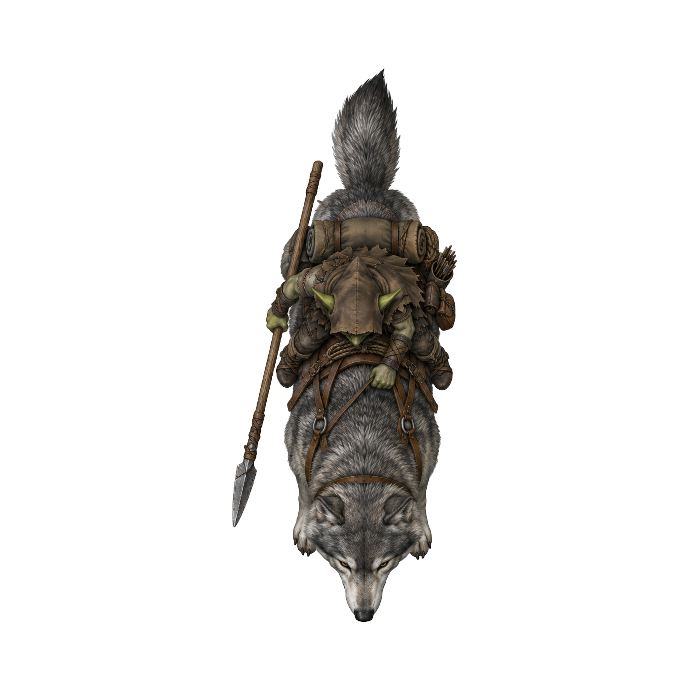 Aperçu du token vu du dessus du cavalier gobelin de worg avec monture loup gris et lance