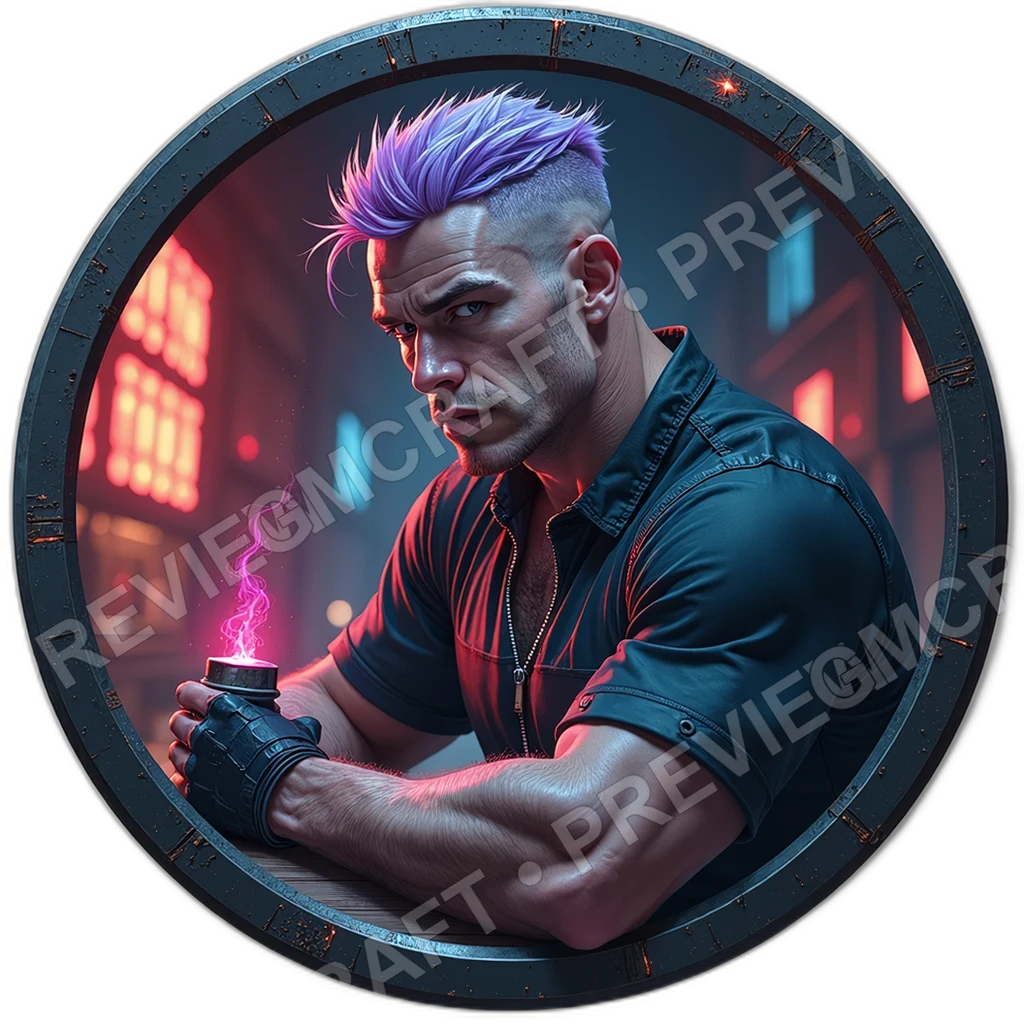 Glitch Oracle, Male, Optic Barcode Tapestry, Patchlight Fingertip Pads, Steaming Data Flask, Hackers, ,Adult,1.8,, ,Extremely Muscular Build,1.8,, ,La 0001 top-down token preview