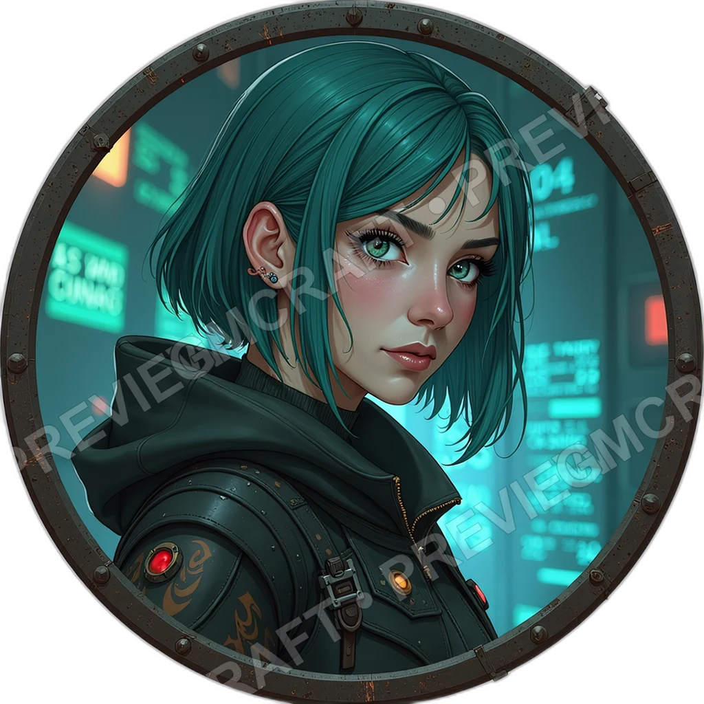 Hooded Codebreaker, Female, Subdermal Server Node, Spilled Coffee Stains On Gloves, Finger Tip Decrypt Pads, Flickering Tattooed Lines, Hackers, ,Chil 0001 top-down token preview